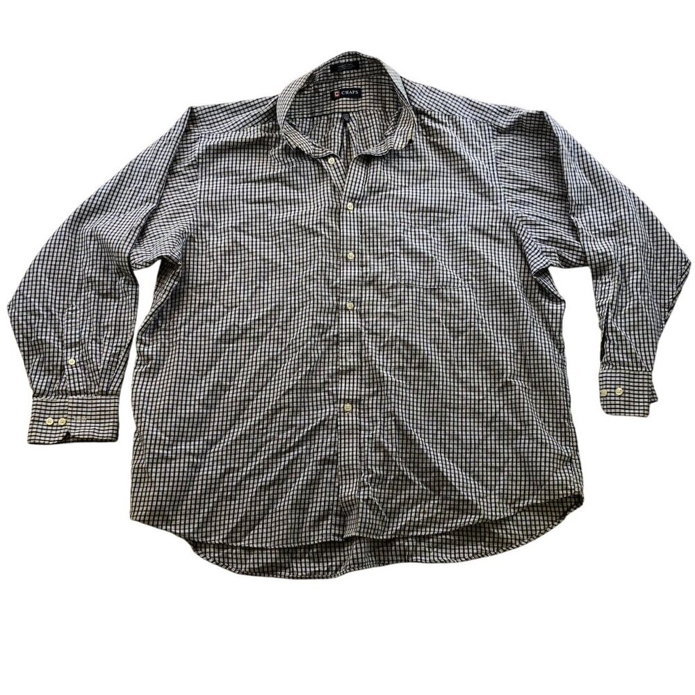 Chaps Mens Dress Shirt Size XXL 18-18.5 Neck Classic Fit Twill Long Sleeve Plaid